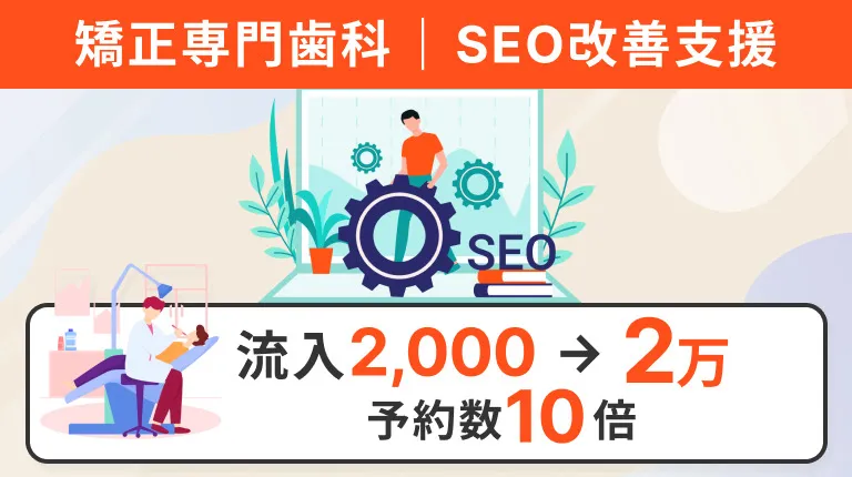 矯正専門歯科のSEO改善支援 月間流入2,000→2万・予約数10倍を達成